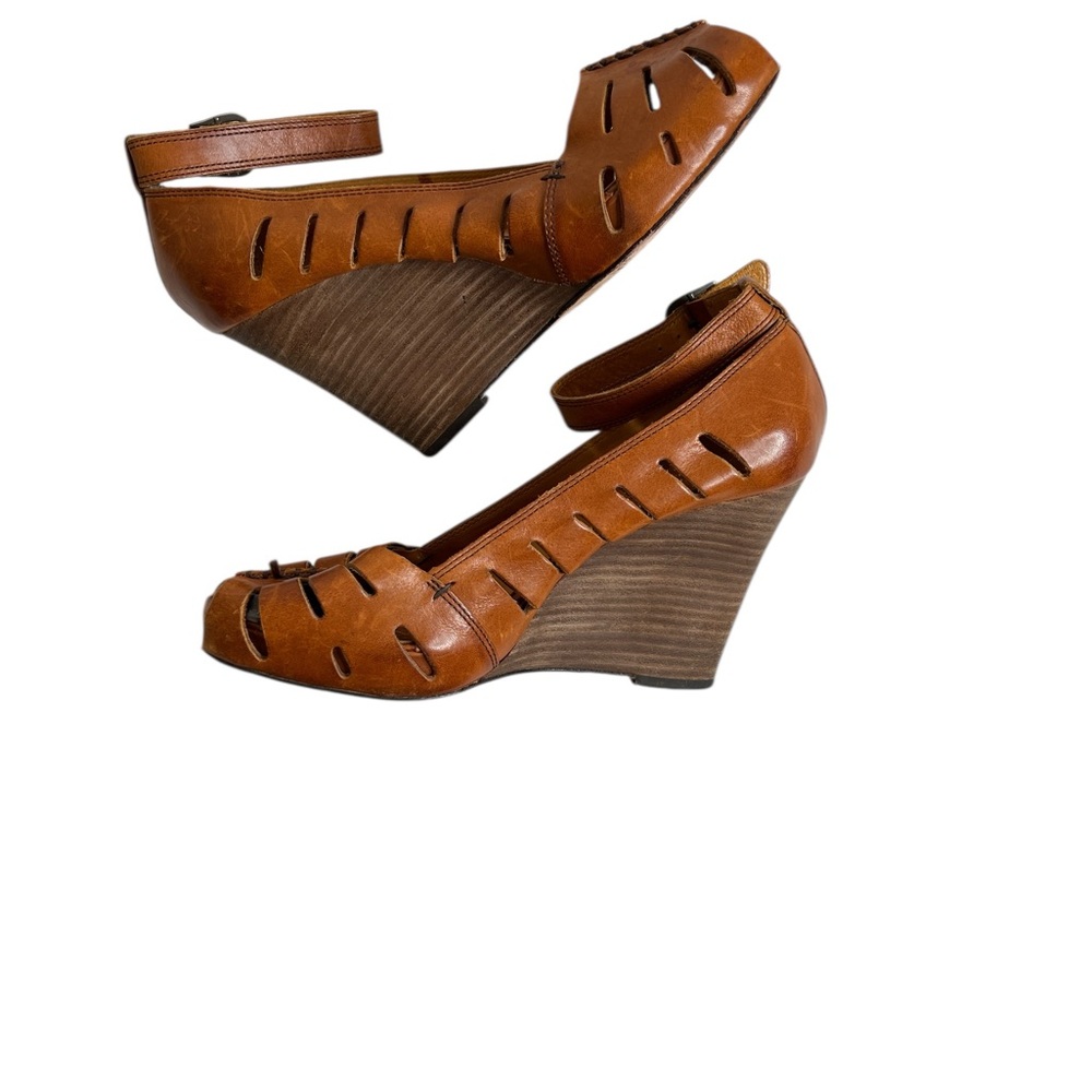 Frye Tan Gwen Wedge Strap Sandals